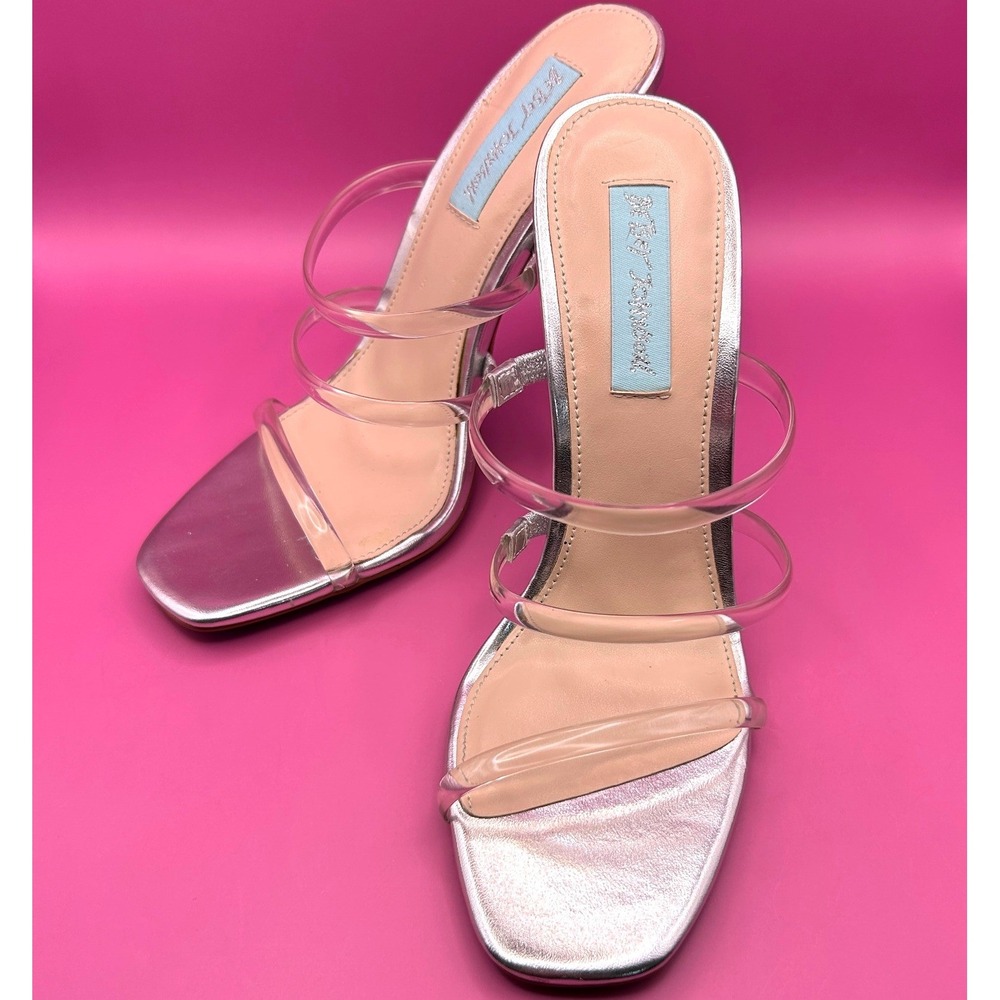 Blue by Betsey Johnson SB-AUBRI Silver Metallic Clear Strap Stiletto Heels 7M